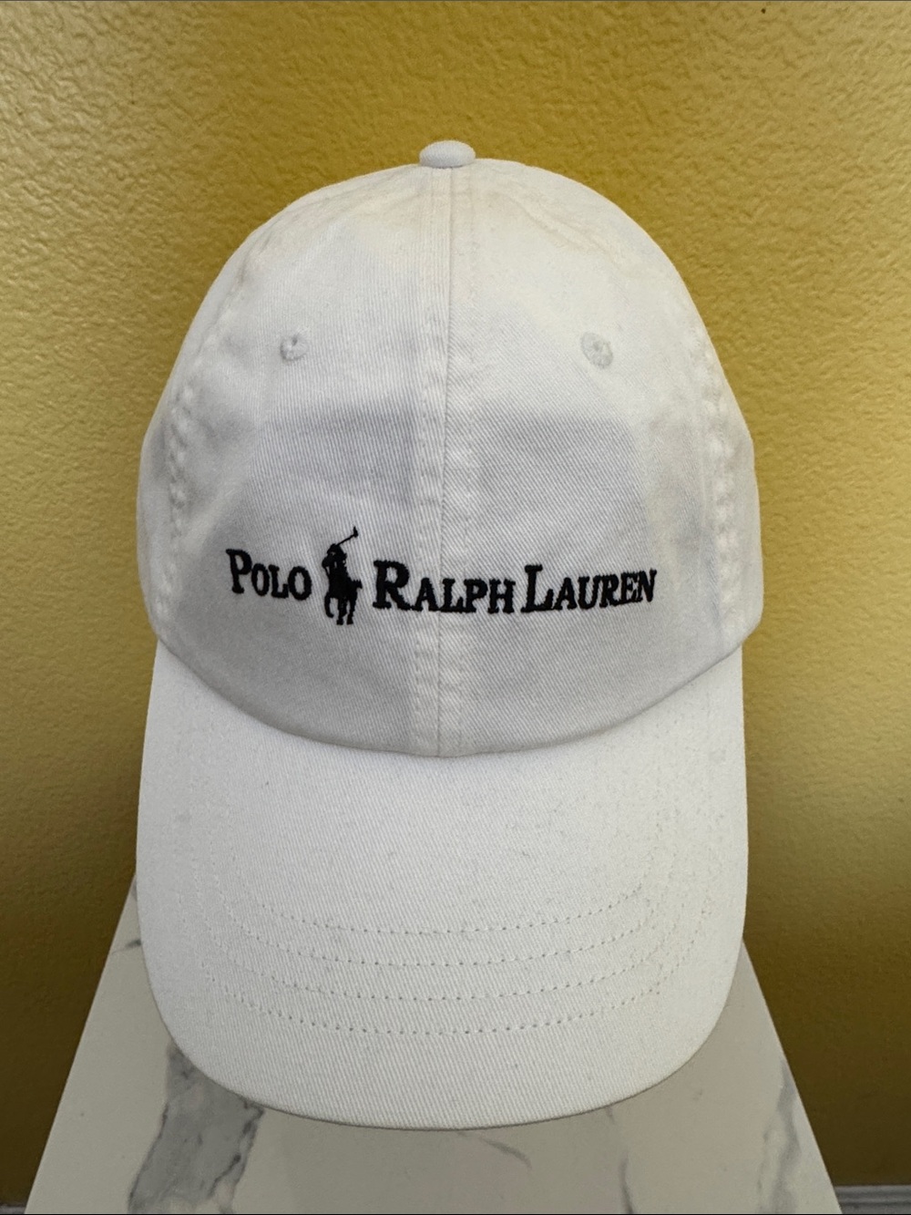 New Polo Ralph Lauren White Cotton Baseball Cap with Navy Logo NWT, OS